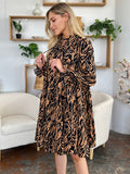 Double Take Full Size Printed Ruffle Hem Long Sleeve Dress Dresses