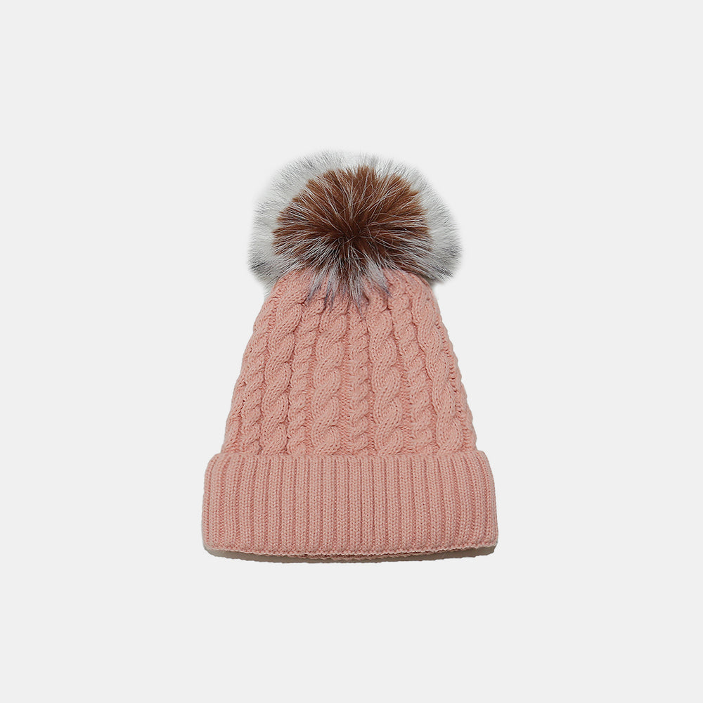 Cable Knit Winter Hat with Pompom 
