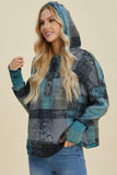 Double Take Full Size Plaid Dropped Shoulder Fleece Hoodie 