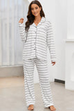 Striped V-Neck Long Sleeve Top and Pants Lounge Set Lingerie & Nightwear