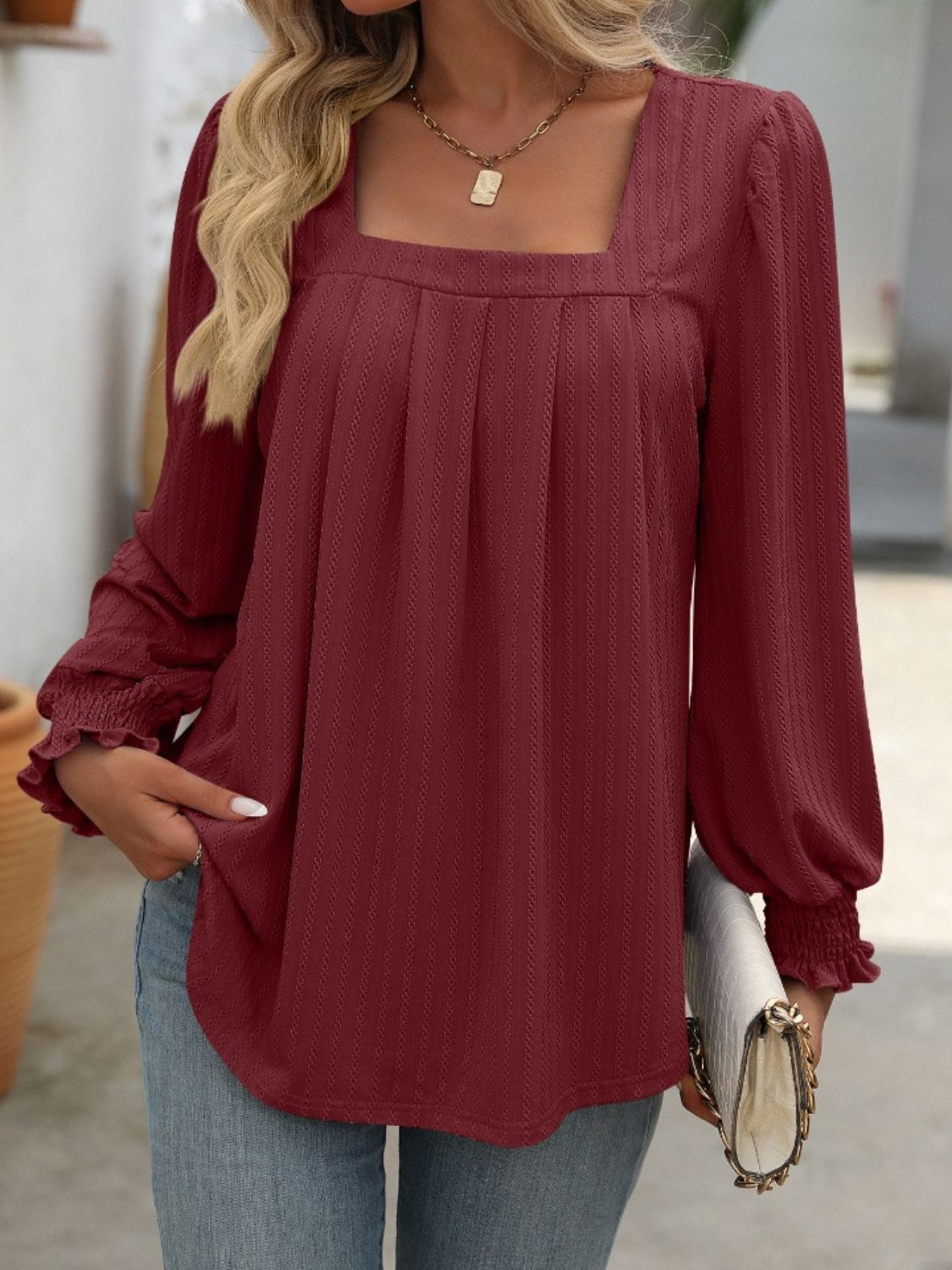 Mandy Square Neck Long Sleeve Top 