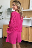 Double Take Full Size Texture V-Neck Long Sleeve T-Shirt and Shorts Set 