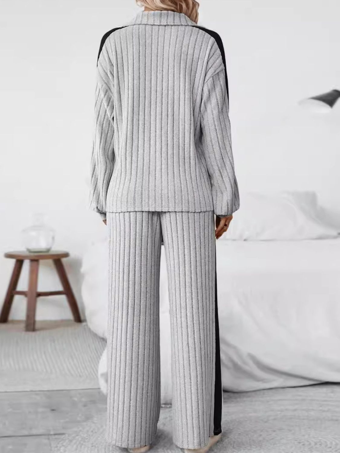 Plus Size Half Zip Long Sleeve Top and Pants Set 