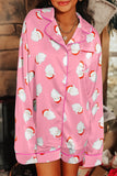 Santa Collared Neck Long Sleeve Top and Shorts Lounge Set Lingerie & Nightwear