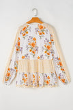 Plus Size Printed Tie Neck Long Sleeve Blouse 