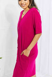 BOMBOM Sunday Brunch Button Down Knee-Length Dress in Magenta Dresses