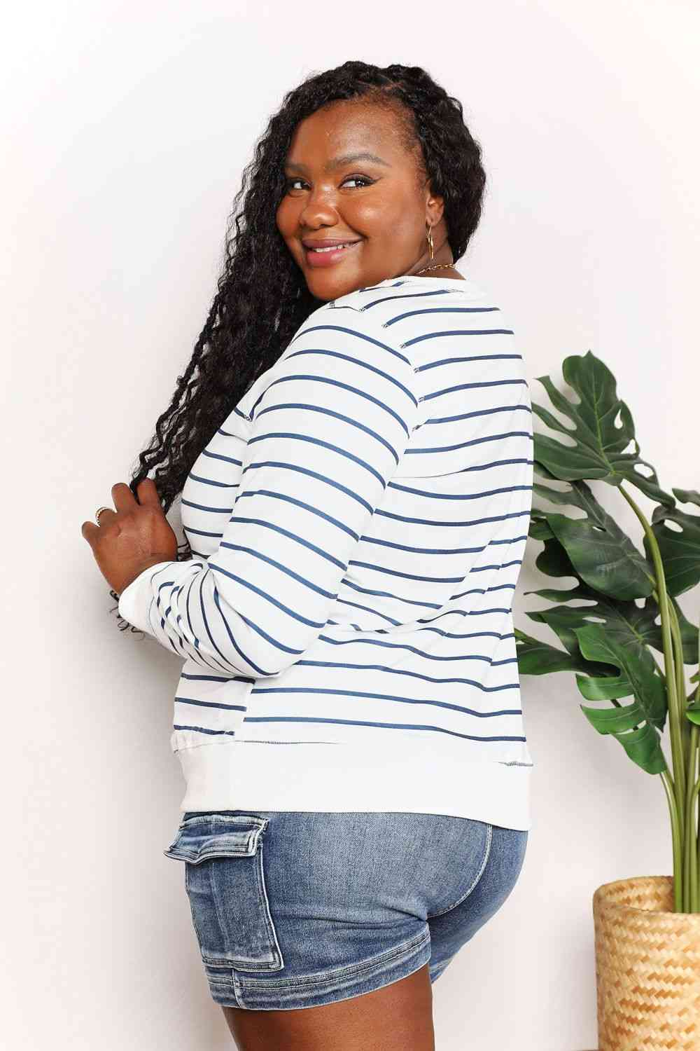 Double Take Striped Long Sleeve Round Neck Top 