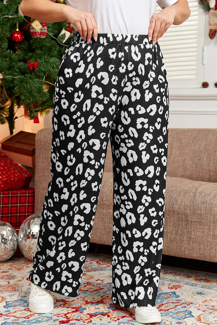 Plus Size Leopard Elastic Waist Pants 