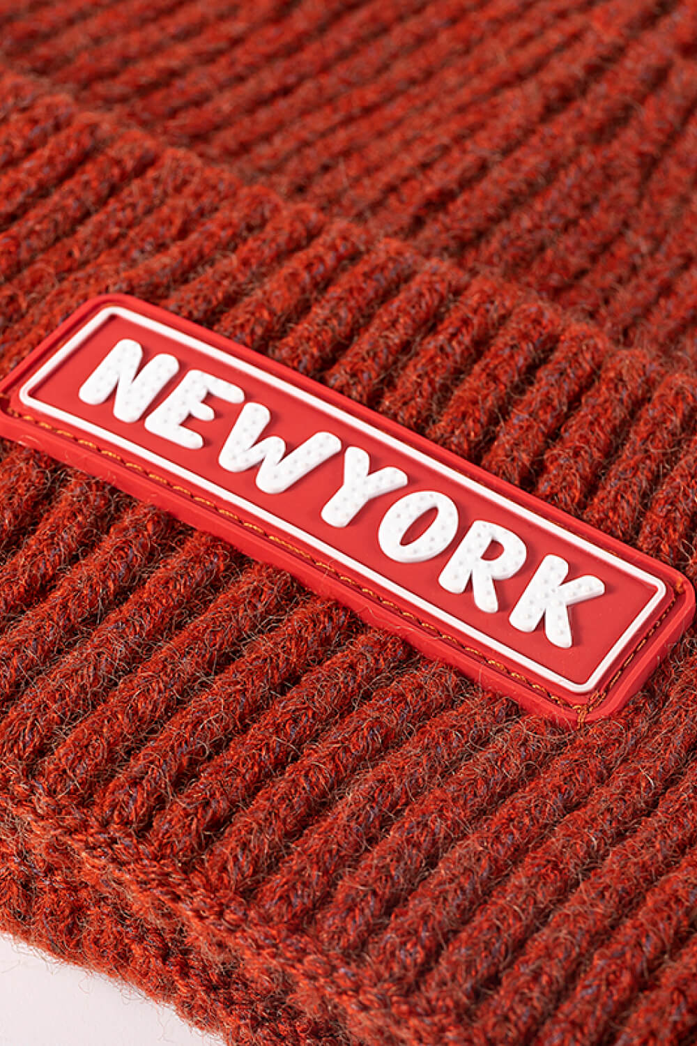 NEWYORK Patch Rib-Knit Cuffed Beanie 