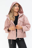How Dare U Drawstring Hem PU Leather Zip Up Jacket 