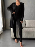 Ribbed Tank Long Sleeve Cardigan and Pants 3 Piece Lounge Set Lingerie & Nightwear