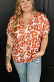 Plus Size Printed Tie Neck Short Sleeve Blouse 
