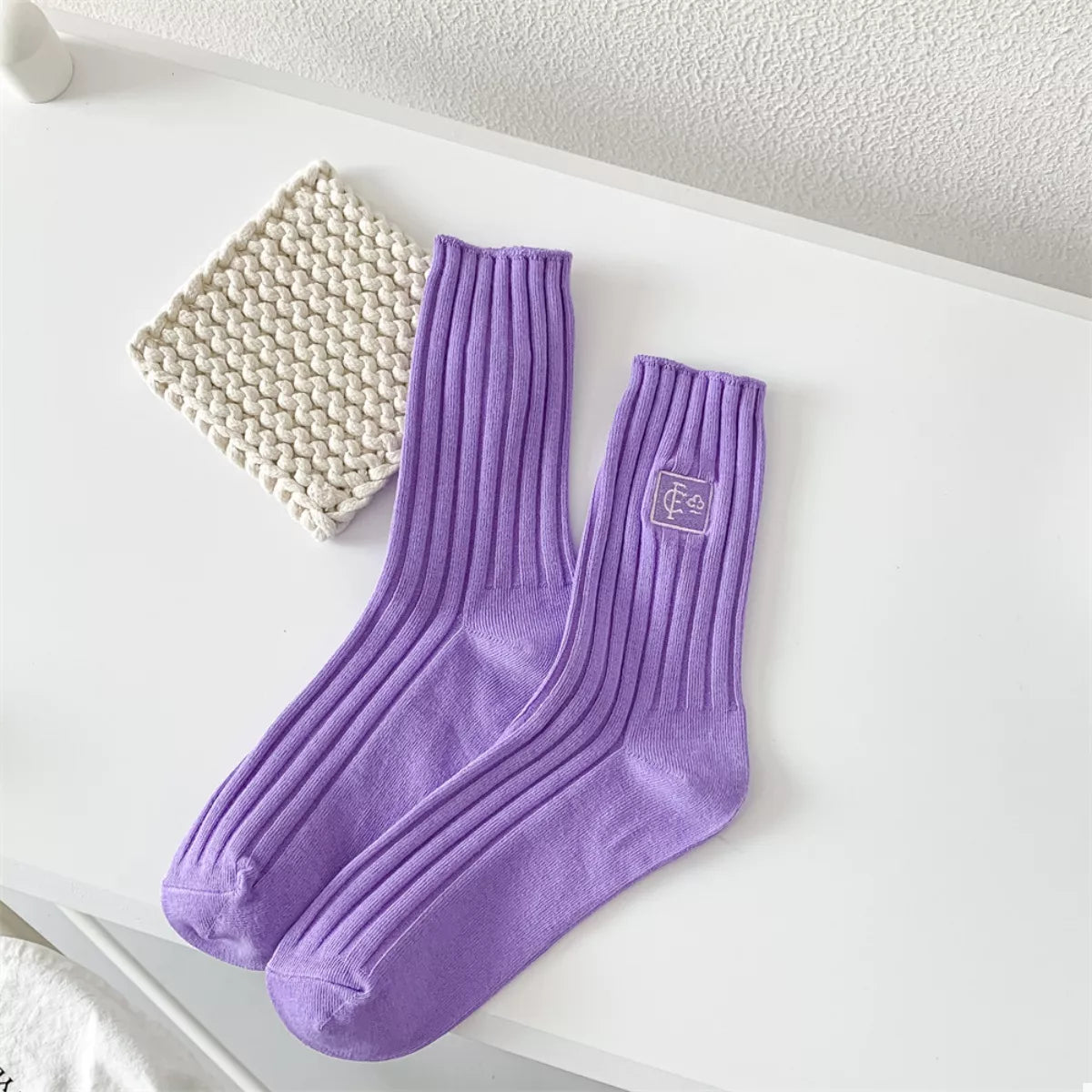 Breathable Ribbed Knit Crew Socks Lingerie & Nightwear