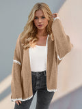 Double Take Contrast Open Front Dropped Shoulder Cardigan 