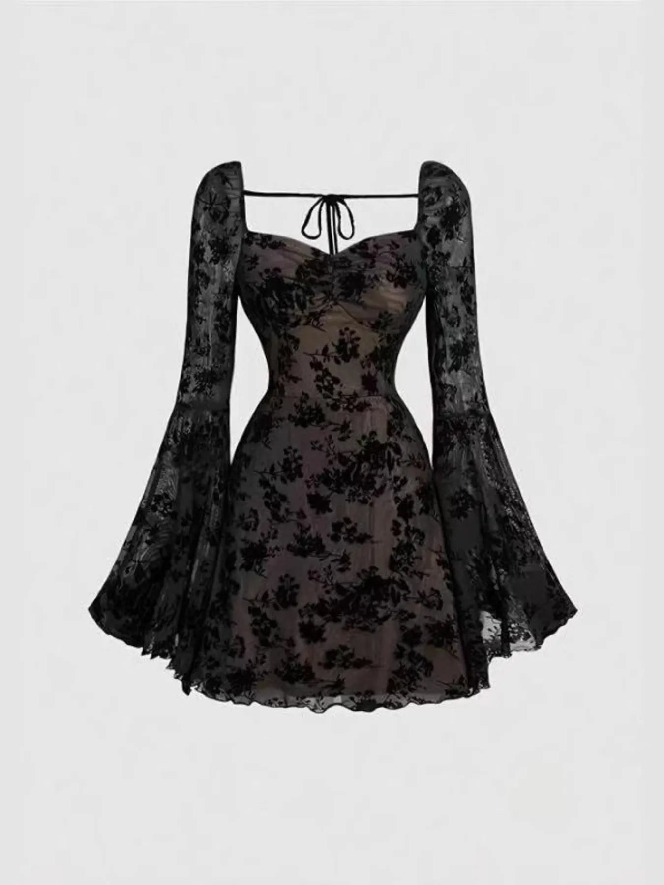 Lace Flare Sleeve Mini Dress 