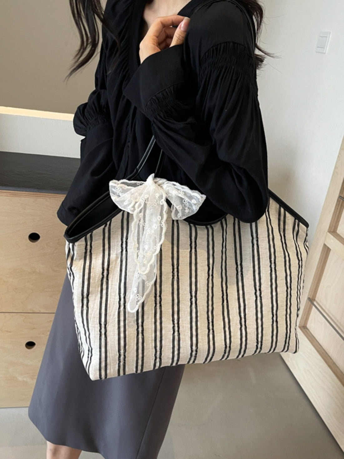 Striped Canvas Tote Bag 