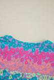 Plus Size Leopard Notched Long Sleeve Blouse 
