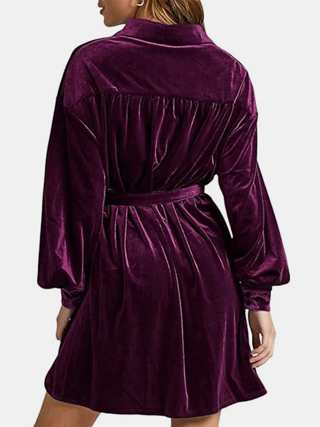 Collared Neck Button Down Long Sleeve Mini Dress 
