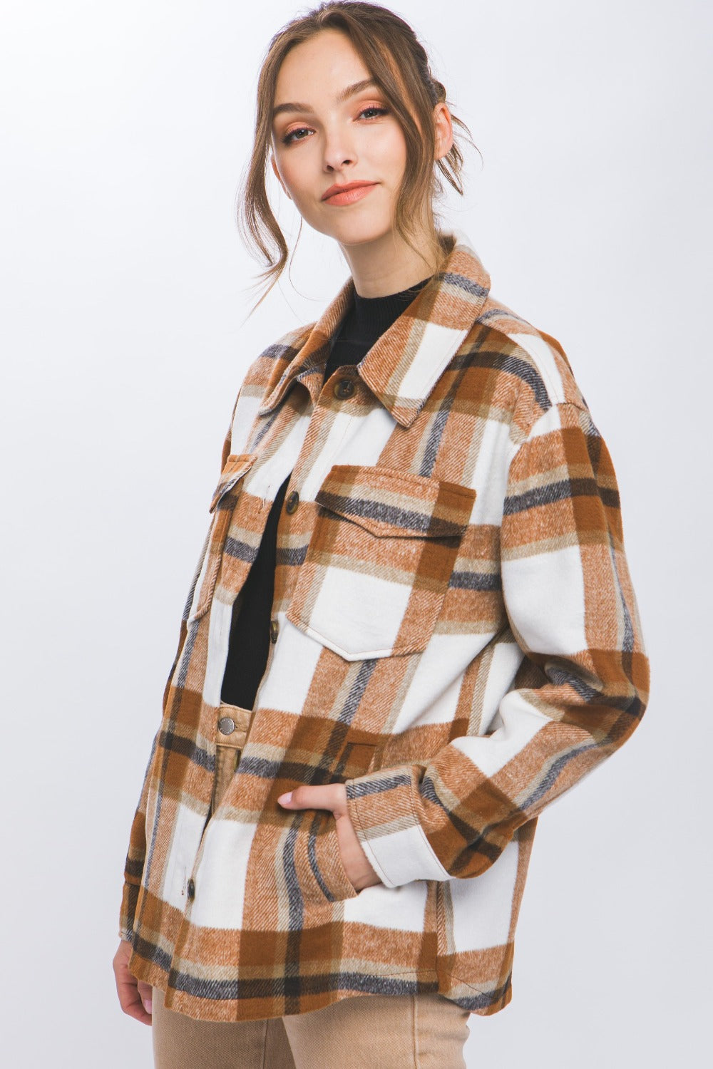 Love Tree Plaid Button Up Shacket 