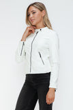 Snobbish Faux Leather Zip Up Drawstring Hooded Jacket 