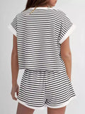 Full Size Contrast Striped T-Shirt and Shorts Set Plus Size Two Piece Dresses