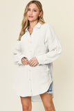 Double Take Full Size Pocketed Texture Button Up Shirt 