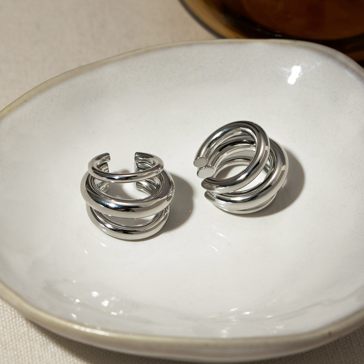 Stainless Steel Layered Cuff Earrings 
