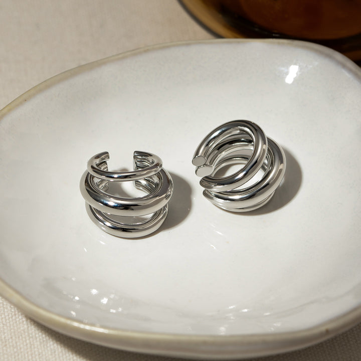 Stainless Steel Layered Cuff Earrings 