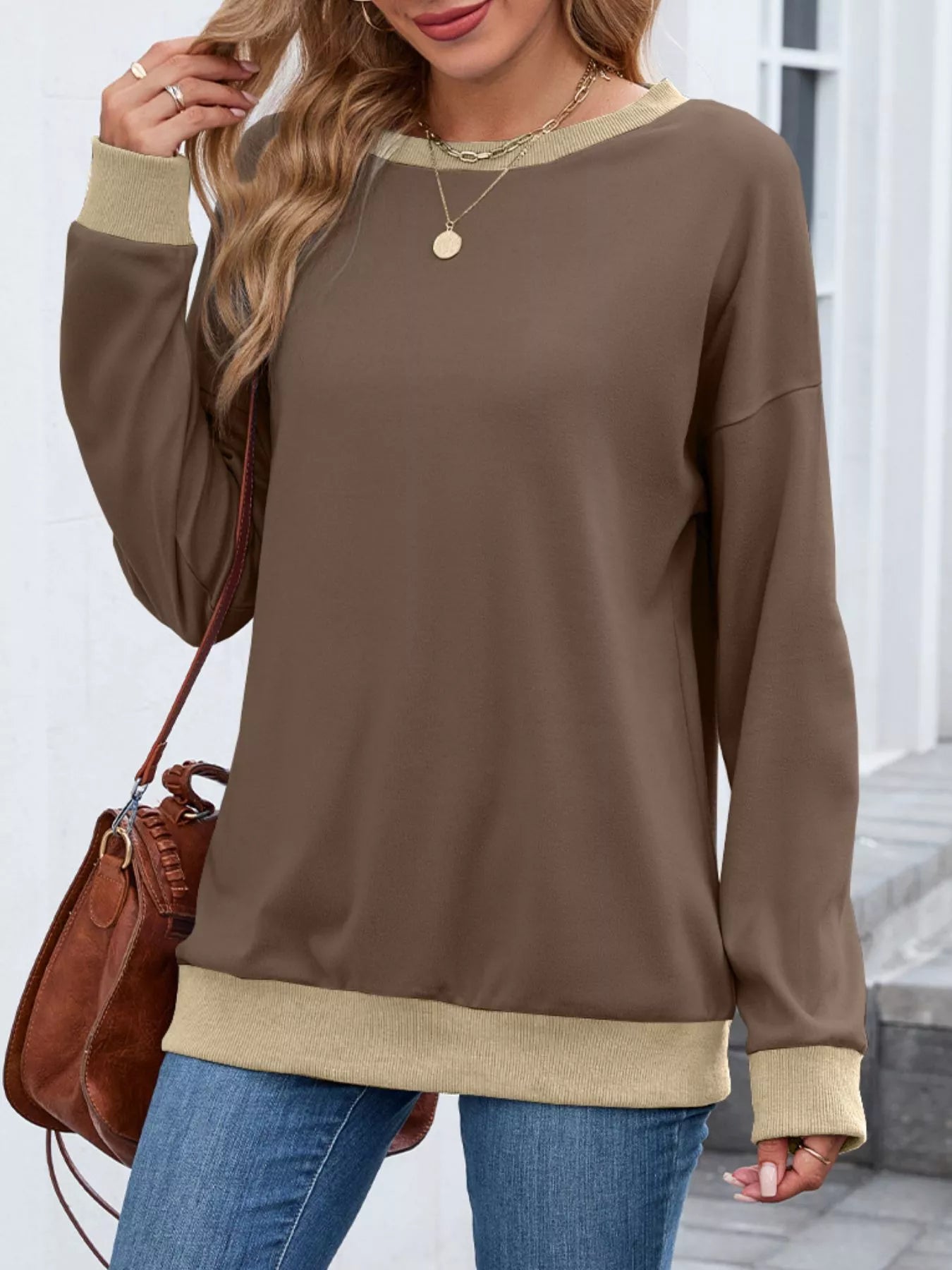 Contrast Trim Long Sleeve Sweatshirt 