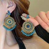 Rhinestone Alloy Bead Dangle Earrings 