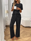 Ribbed Knit Short Sleeve Top and Pants Lounge Set Lingerie & Nightwear