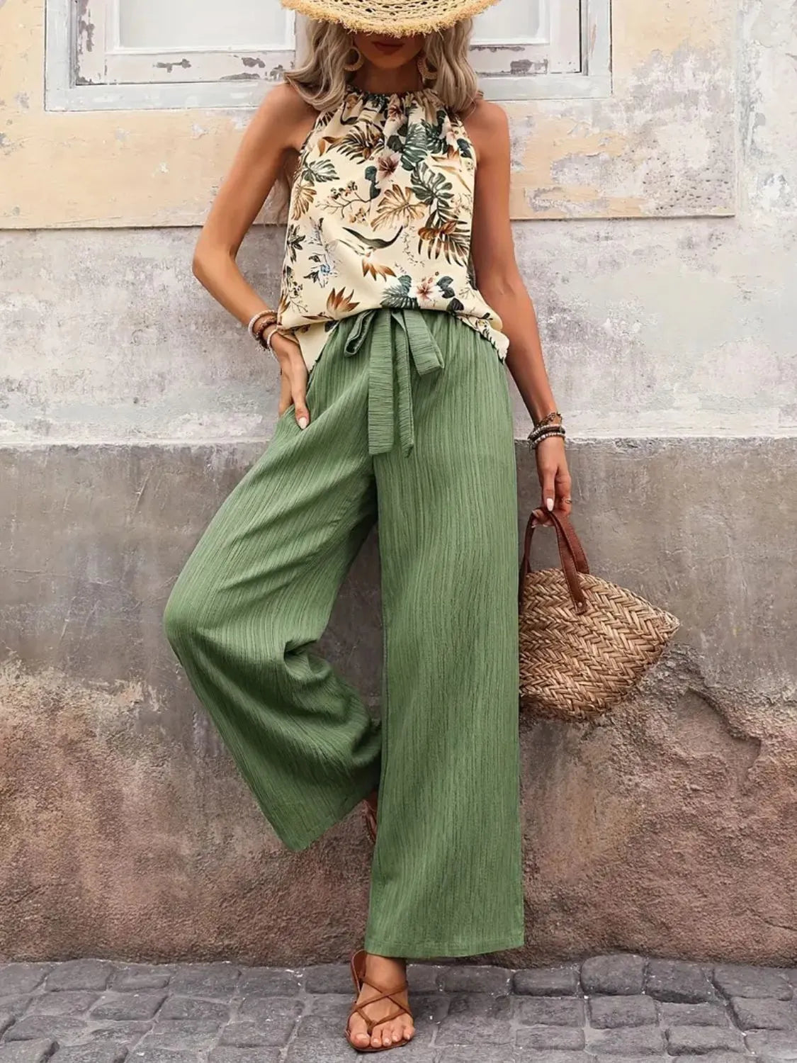 Printed Tank Top and Wide Leg Pants Set Two Piece Dresses