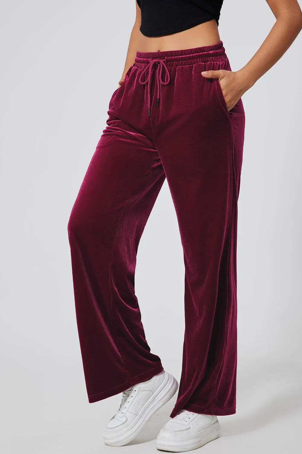 Drawstring Waist Wide Leg Active Pants 