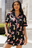 Printed Button Up Short Sleeve Top and Shorts Lounge Set Lingerie & Nightwear