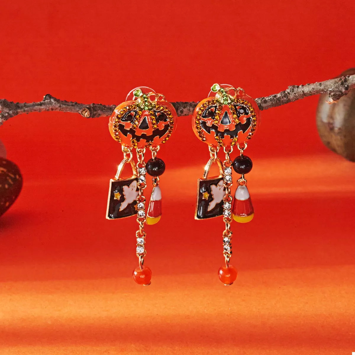 Halloween Pumpkin Drop Earrings 