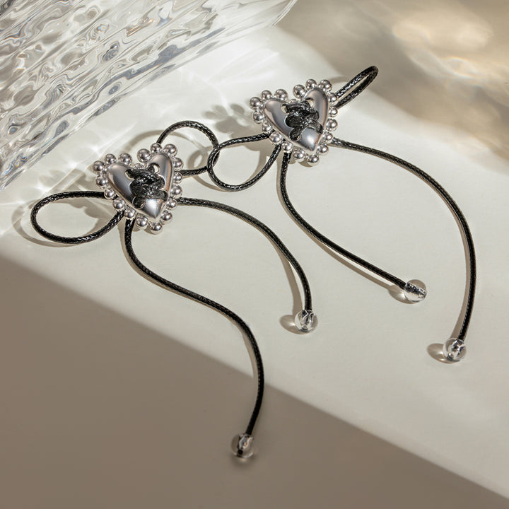 Stainless Steel Wax Rope Heart Earrings 