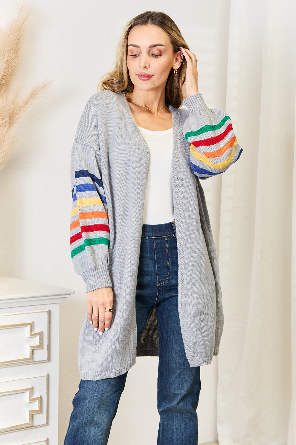 Angel Wings Multicolored Stripe Open Front Longline Cardigan 