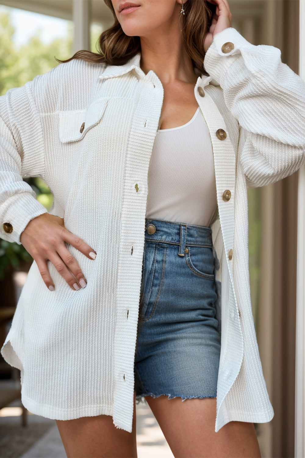 Plus Size Button Up Long Sleeve Jacket 
