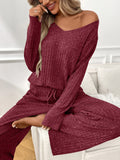 Ribbed Long Sleeve Top and Pants Lounge Set Lingerie & Nightwear