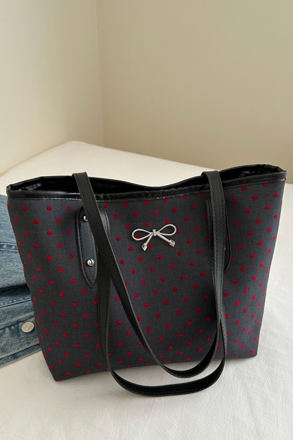 Bow Trim Polyester Tote Bag 