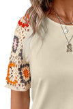 Geometric Round Neck Short Sleeve Blouse 