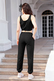 Waffle-Knit Cropped Tank and Drawstring Pants Set 