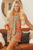 Leopard Collared Neck Long Sleeve Top and Shorts Lounge Set Lingerie & Nightwear