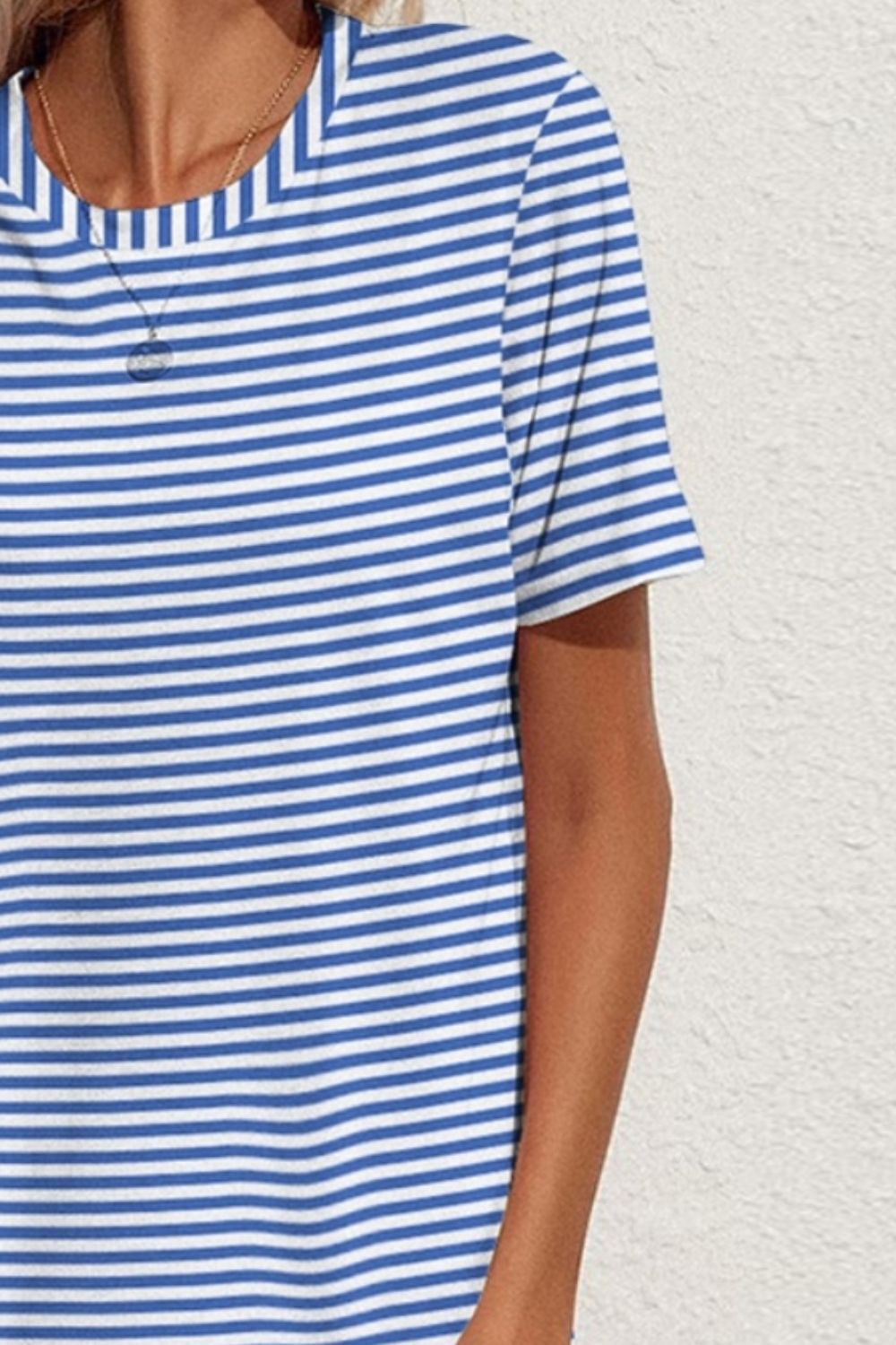 FAM-FAM Pocketed Striped Round Neck Short Sleeve Dress 