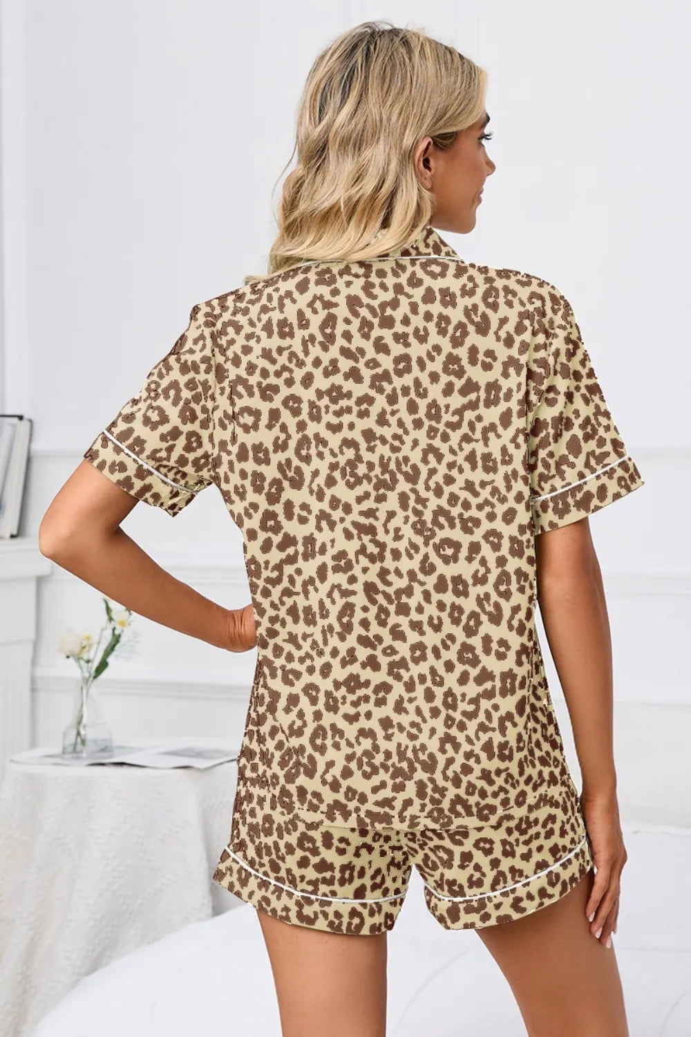 Full Size Leopard Short Sleeve Top and Shorts Lounge Set Plus Size Lingerie & Nightwear