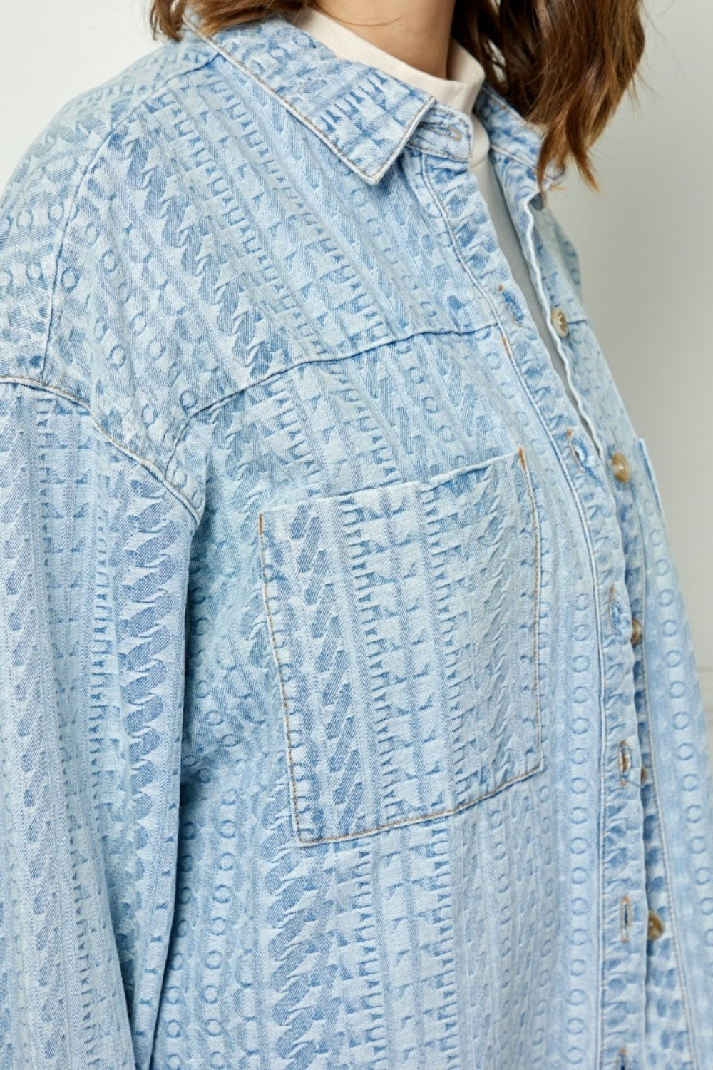 Veveret Button Up Dropped Shoulder Denim Top 