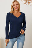 Basic Bae Full Size Ribbed V-Neck Long Sleeve T-Shirt 