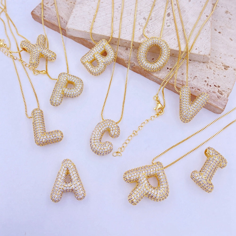 Inlaid Zircon Bubble Initial Necklace 