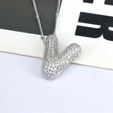 Copper Inlaid Zircon Letter Pendant Necklace 