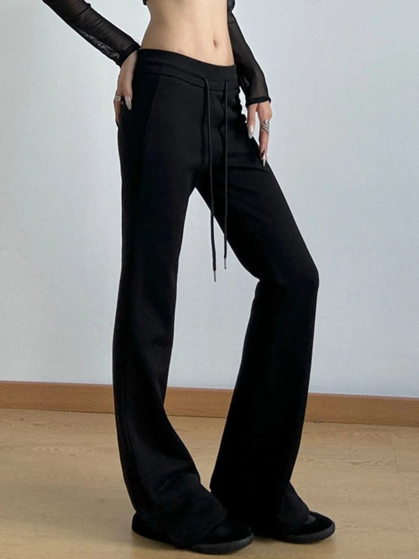 High Waist Flare Drawstring Casual Pants 